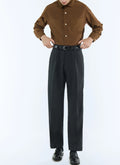 Pantalon Large À Pli En Laine - Anthracite