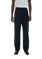 Pantalon Large À Pli En Laine - Marine