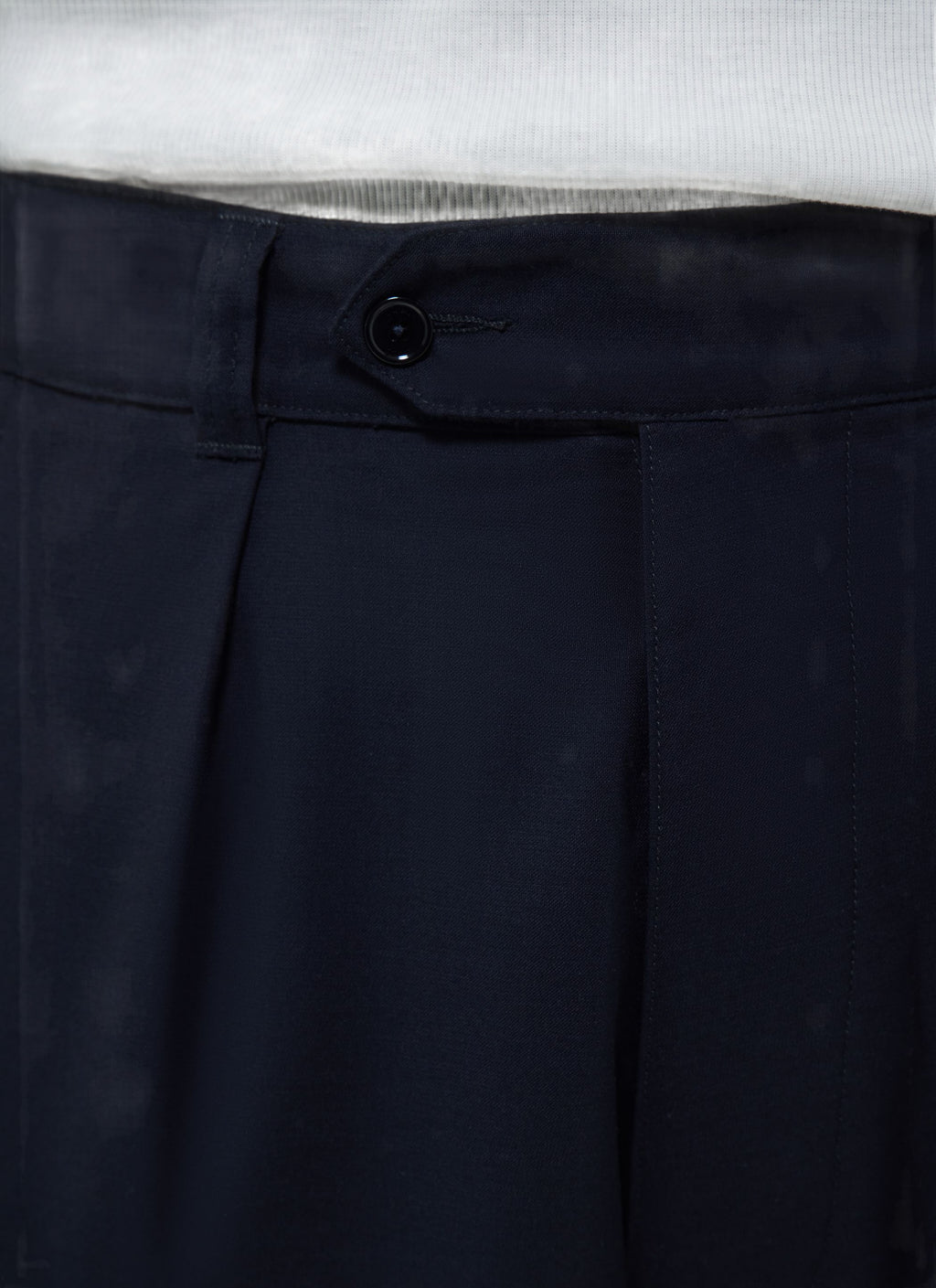 Pantalon Large À Pli En Laine - Marine