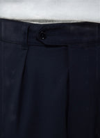 Pantalon Large À Pli En Laine - Marine