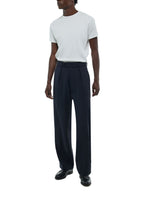 Pantalon Large À Pli En Laine - Marine