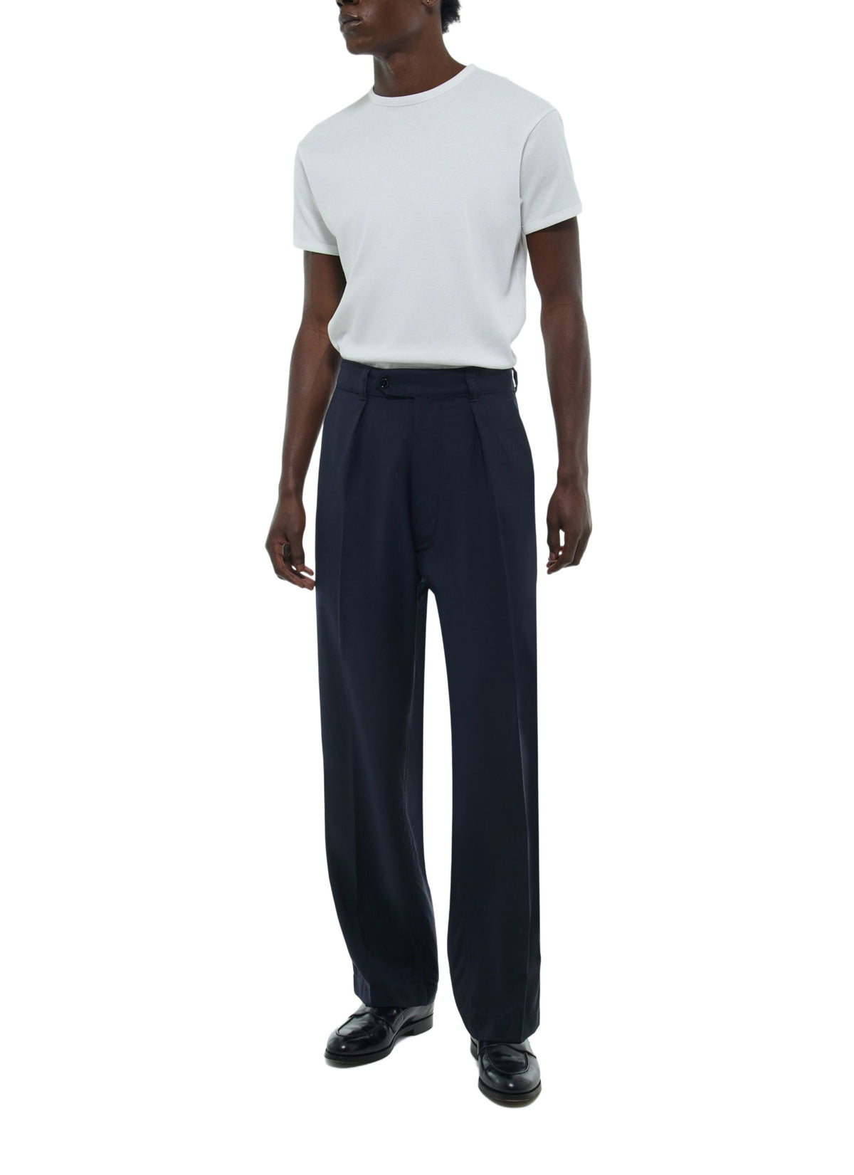 Pantalon Large À Pli En Laine - Marine