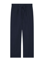 Pantalon Large À Pli En Laine - Marine