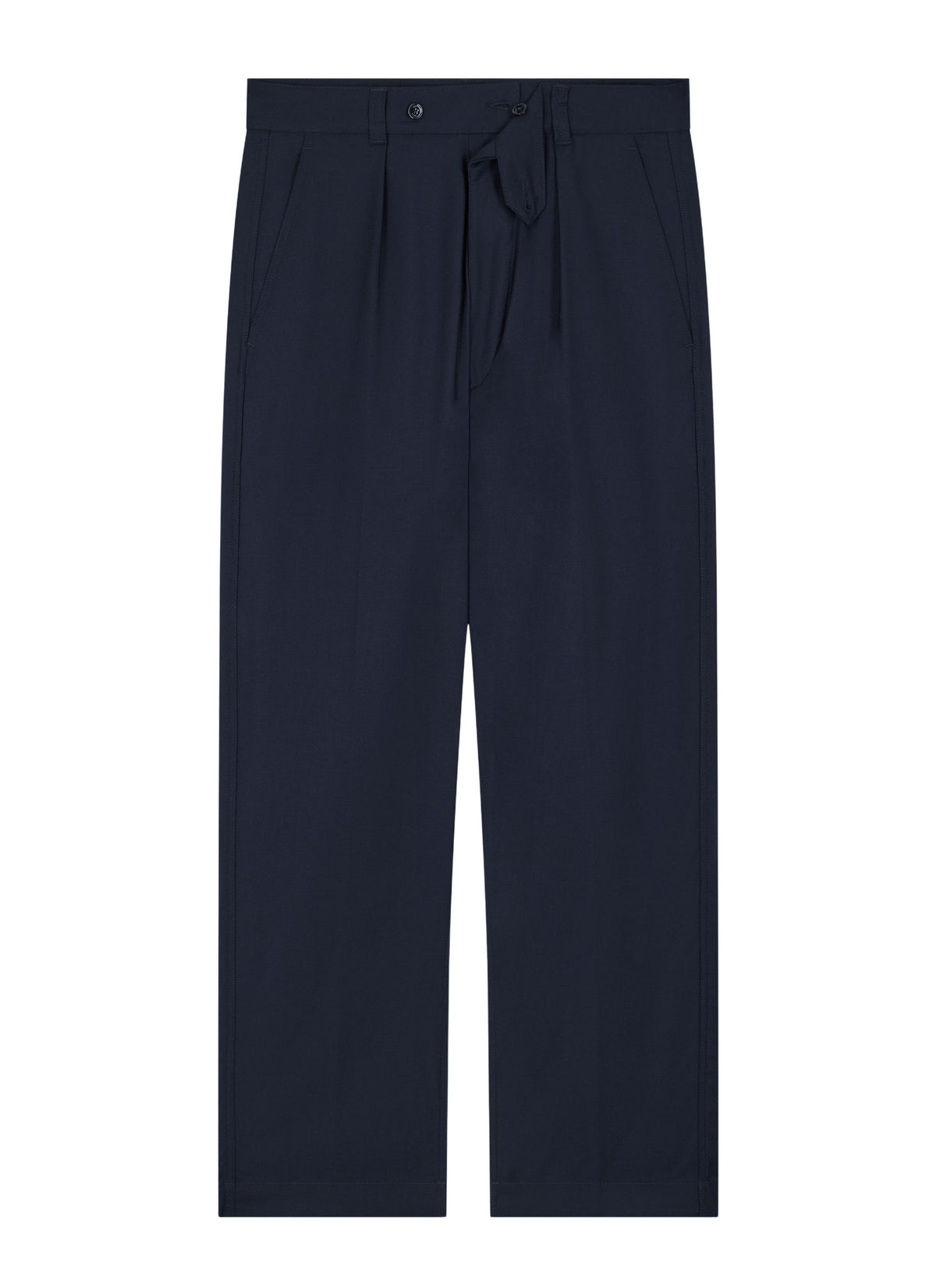 Pantalon Large À Pli En Laine - Marine