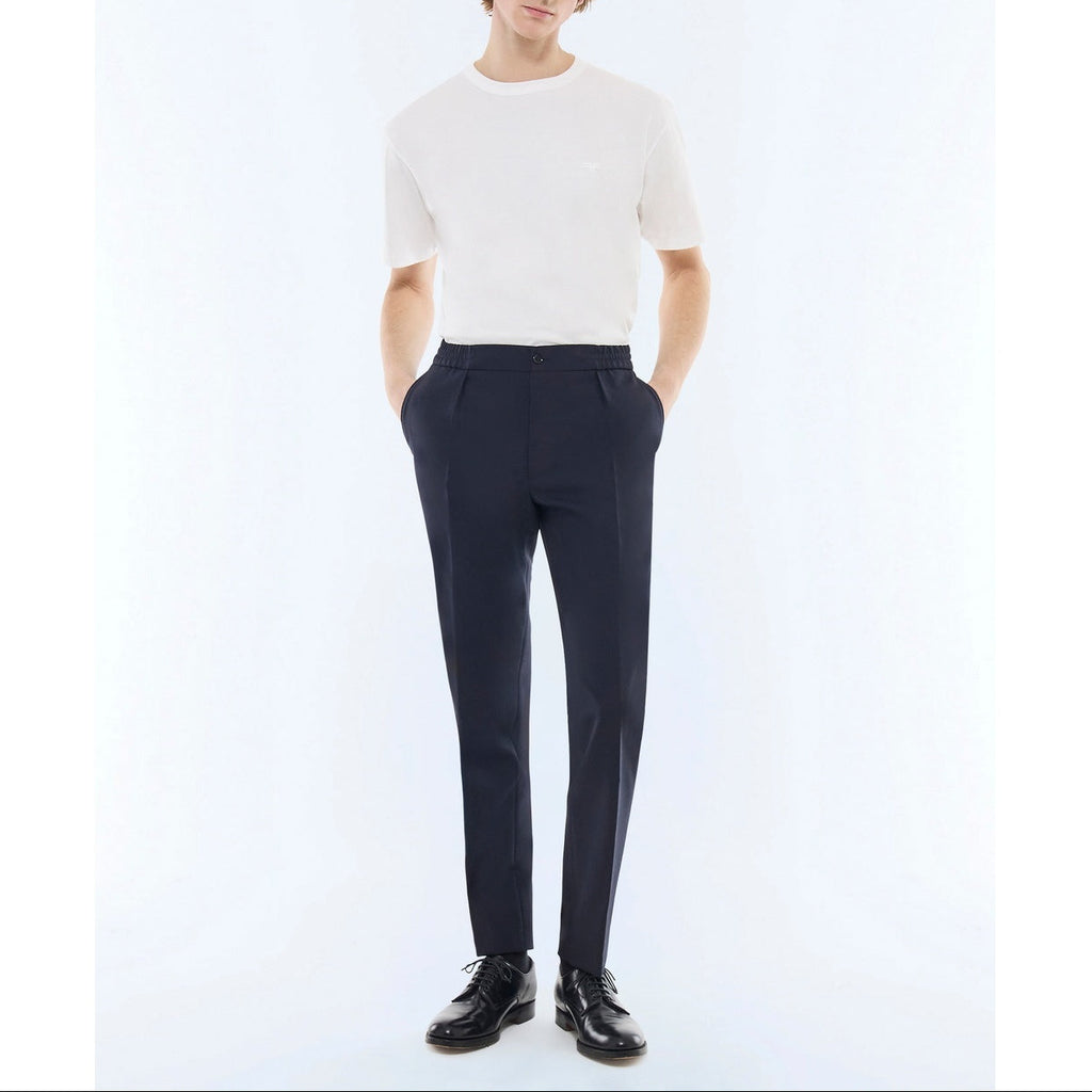 Pantalon Élastiqué En Toile De Coton - Bleu Marine