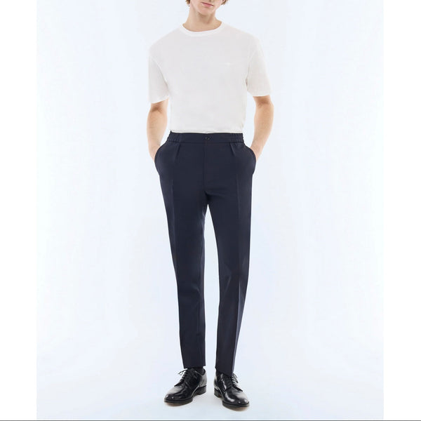 Elasticated Cotton Canvas Trousers - Navy Blue