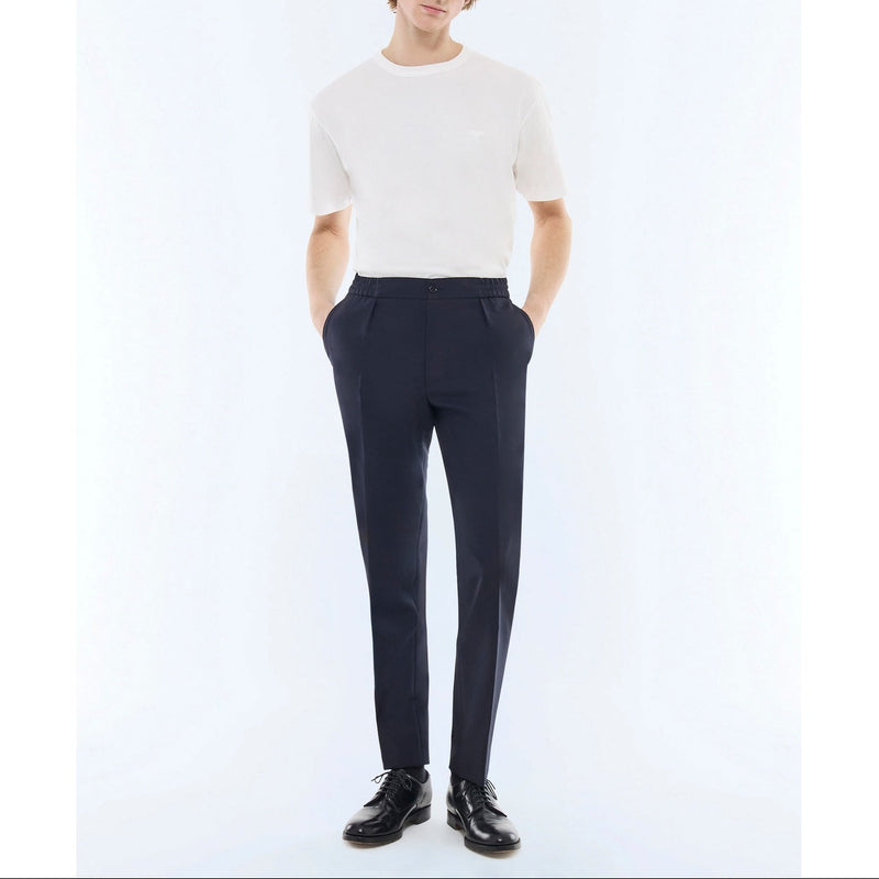 Pantalon Élastiqué En Toile De Coton - Bleu Marine