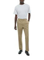 Pantalón con cintura elástica de algodón y lino - Beige