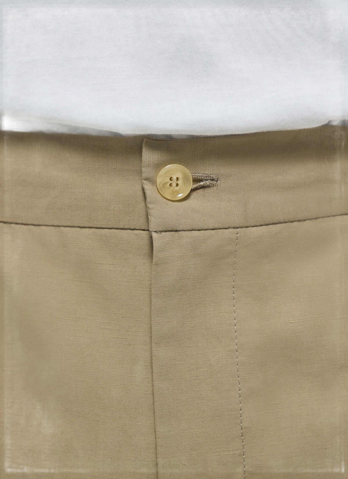 Pantalón con cintura elástica de algodón y lino - Beige