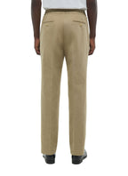 Pantalón con cintura elástica de algodón y lino - Beige