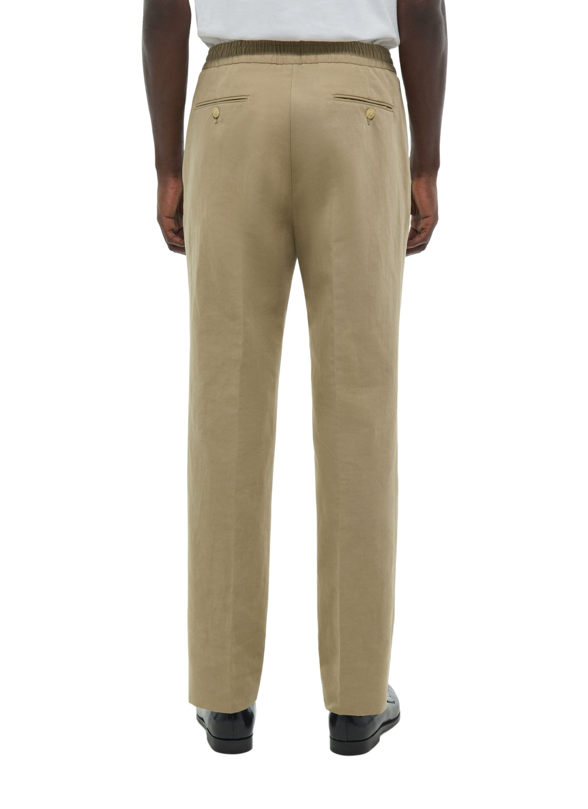 Pantalón con cintura elástica de algodón y lino - Beige