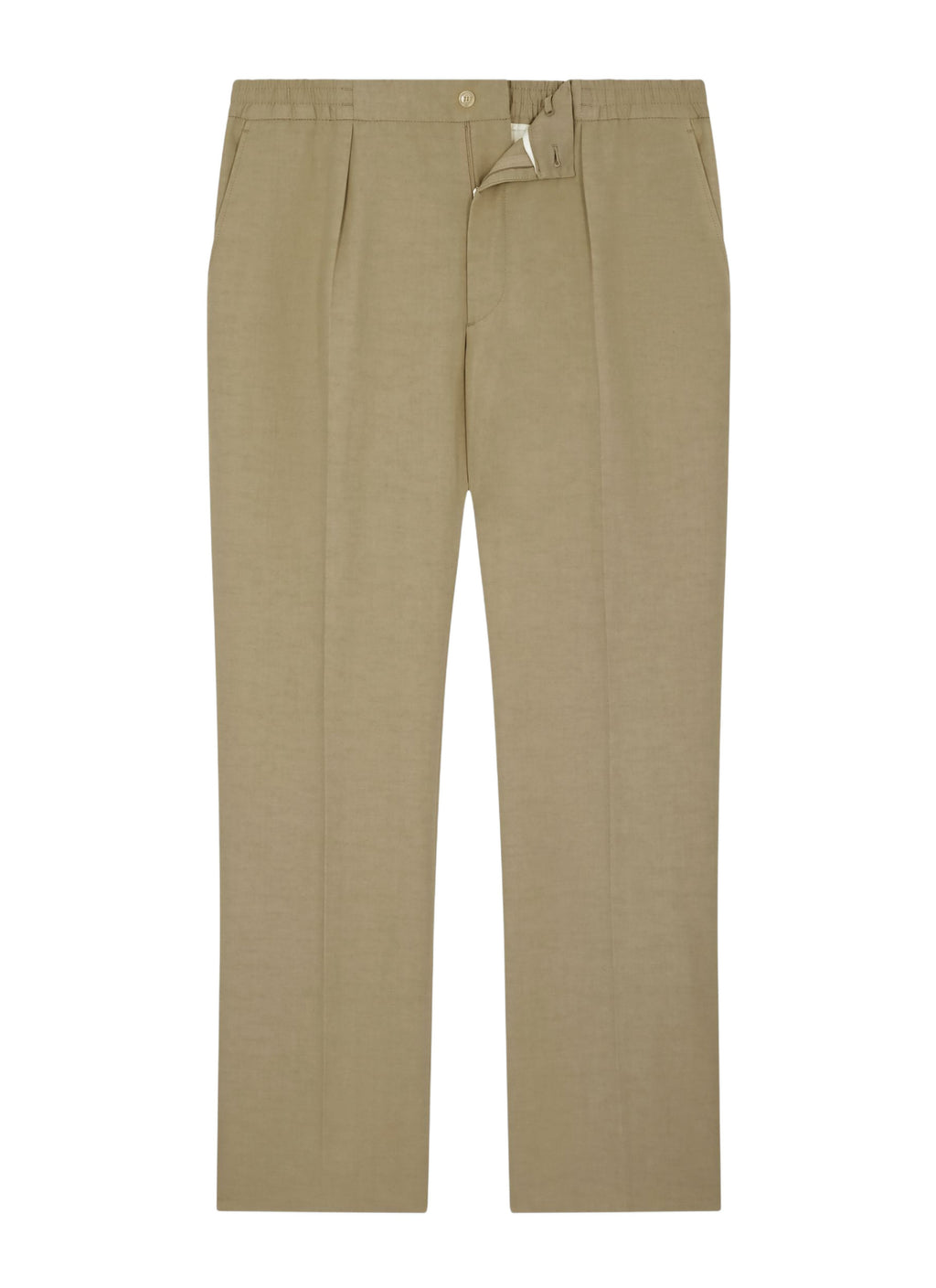 Pantalón con cintura elástica de algodón y lino - Beige