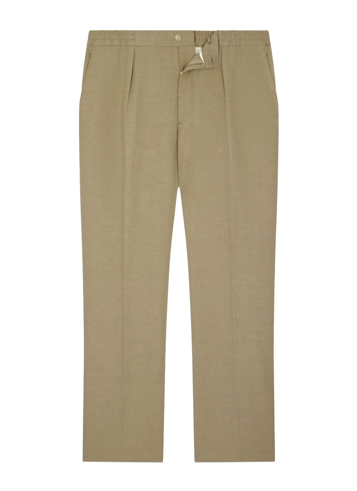 Pantalón con cintura elástica de algodón y lino - Beige