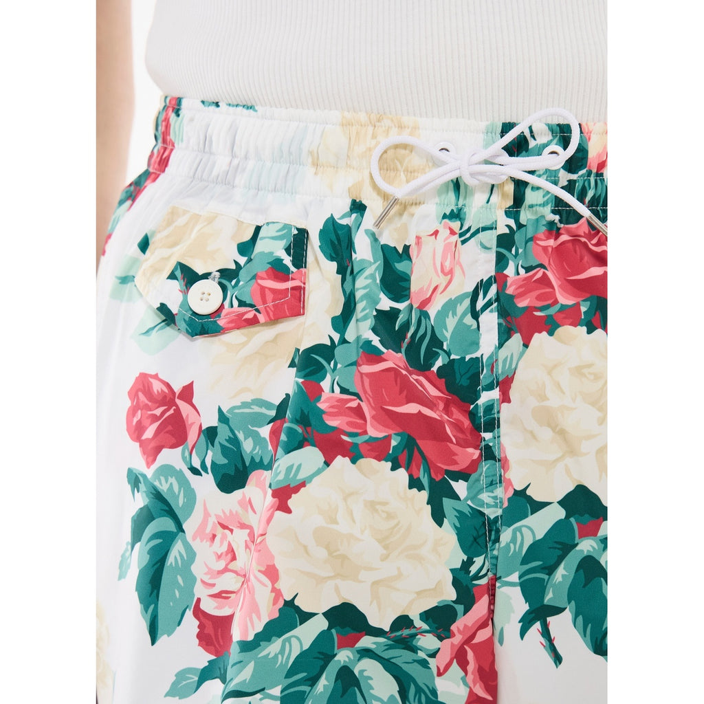 Short De Bain En Tissu Technique - Motif Floral Vert, Rose Et Blanc