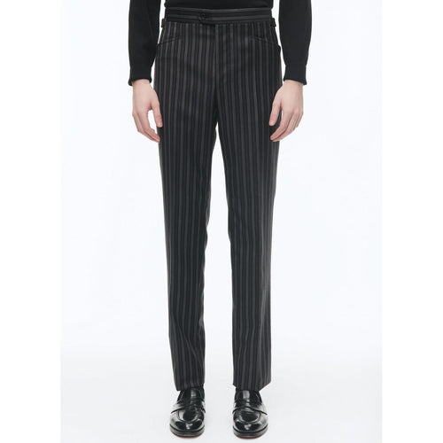 Fursac - Pantalon Ajusté En Laine Vierge - Noir - Rayures Irrégulières