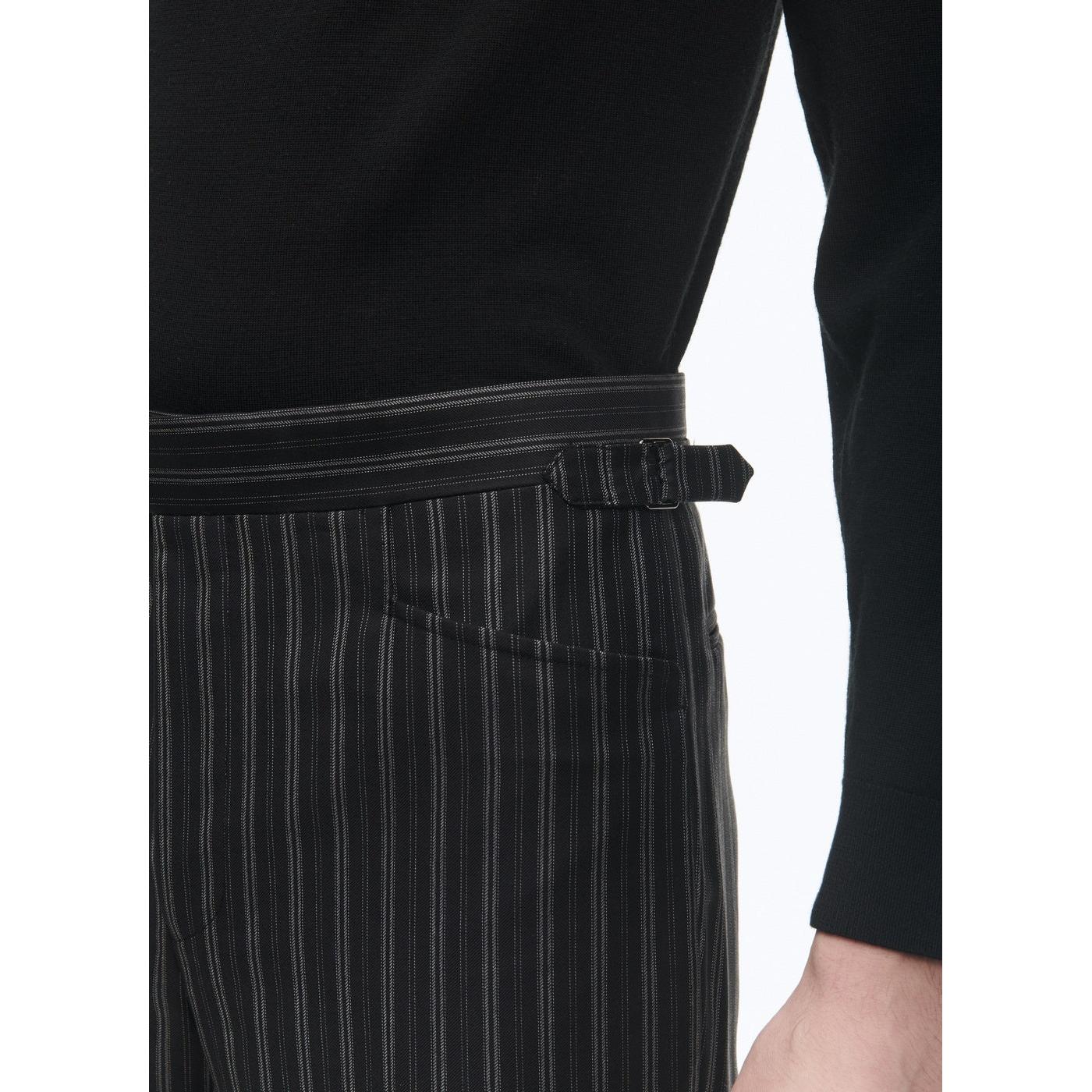 Pantalón Entallado de Lana Virgen - Negro - Rayas Irregulares