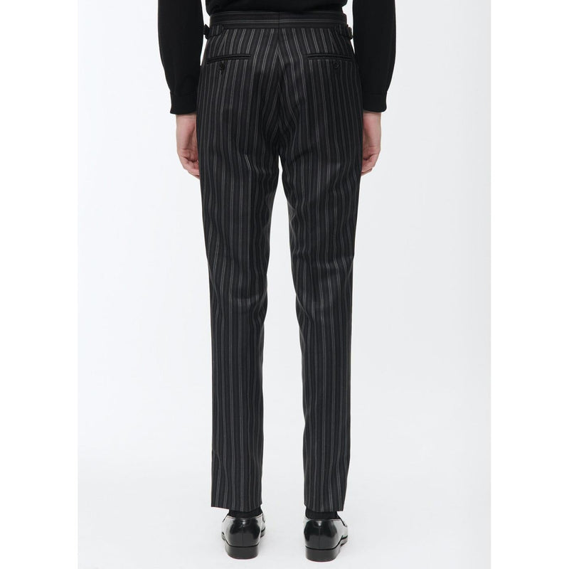 Pantalón Entallado de Lana Virgen - Negro - Rayas Irregulares