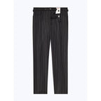 Pantalón Entallado de Lana Virgen - Negro - Rayas Irregulares