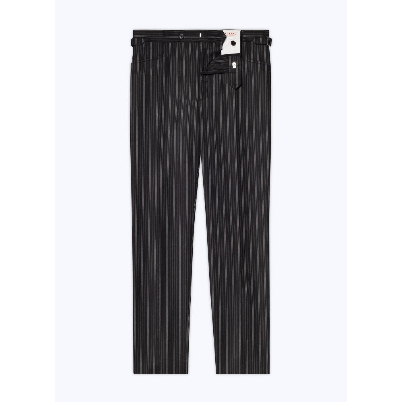 Pantalón Entallado de Lana Virgen - Negro - Rayas Irregulares