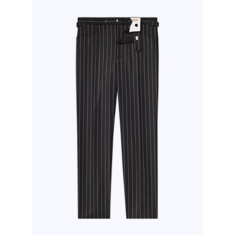 Pantalón Entallado de Lana Virgen - Negro - Rayas Irregulares