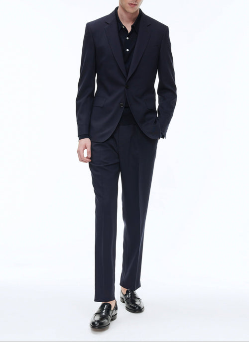 Fursac - Pantalon Élastiqué En Toile De Laine - Bleu Carbone - Homme