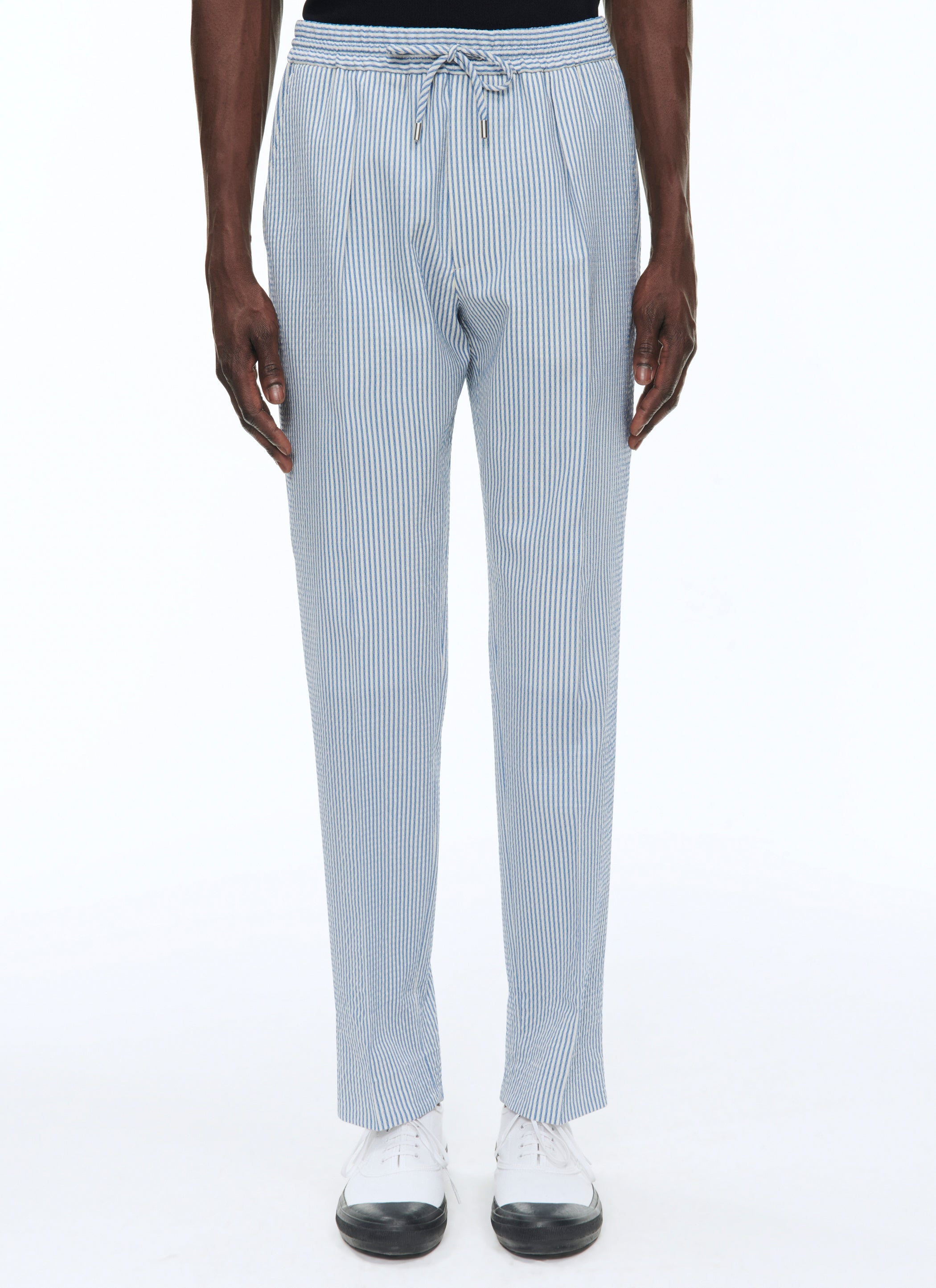 Fursac - Pantalón De Seersucker De Lana Elástica - Zafiro - Hombre