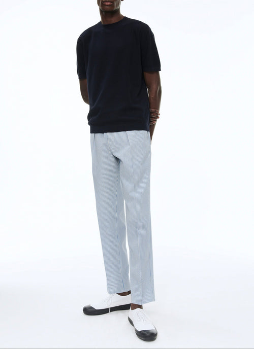 Fursac - Pantalón De Seersucker De Lana Elástica - Zafiro - Hombre
