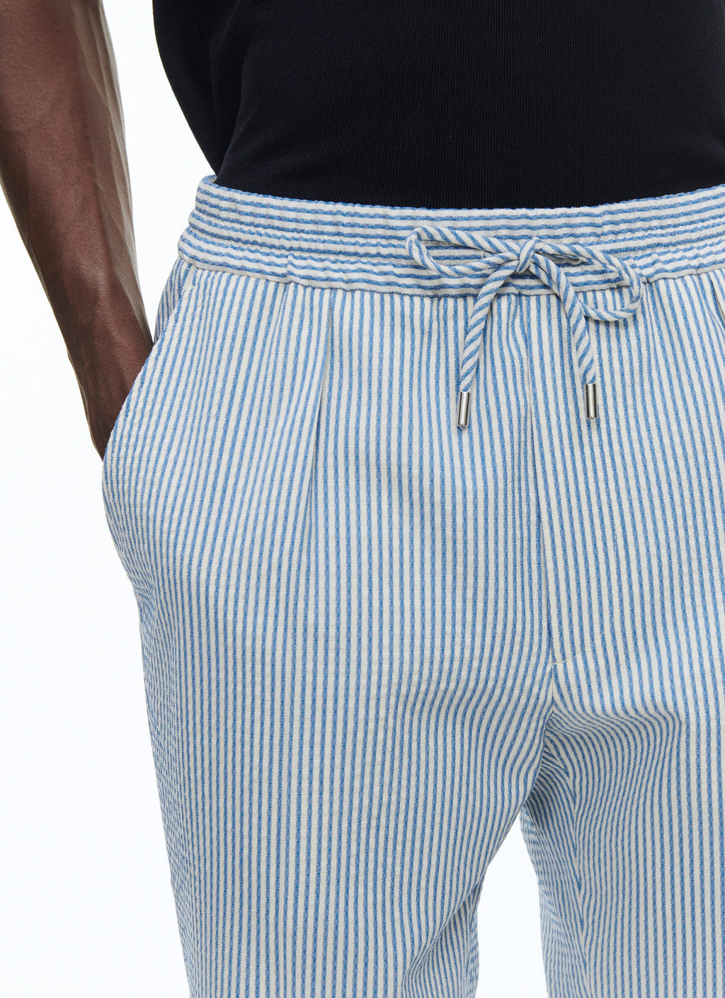 Fursac - Pantalón De Seersucker De Lana Elástica - Zafiro - Hombre
