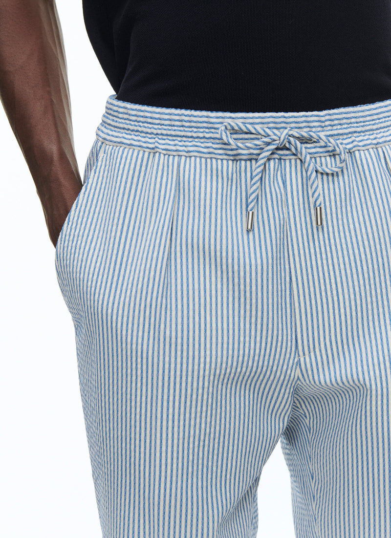 Fursac - Pantalón De Seersucker De Lana Elástica - Zafiro - Hombre