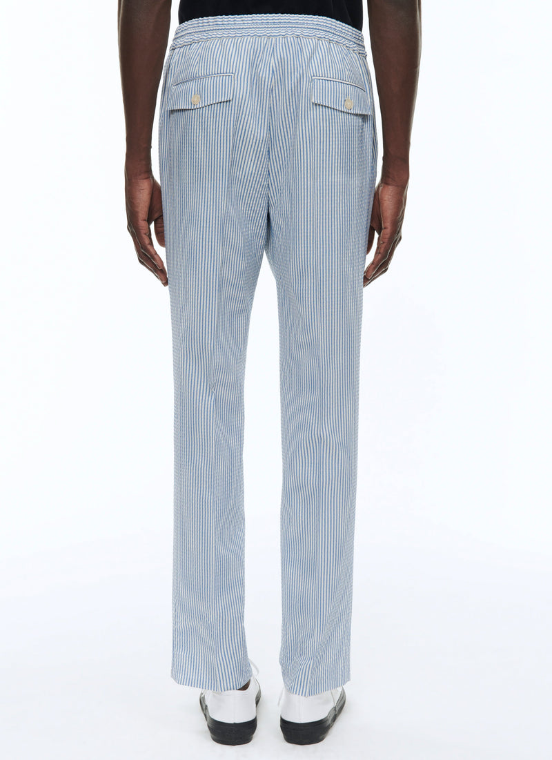 Fursac - Pantalón De Seersucker De Lana Elástica - Zafiro - Hombre