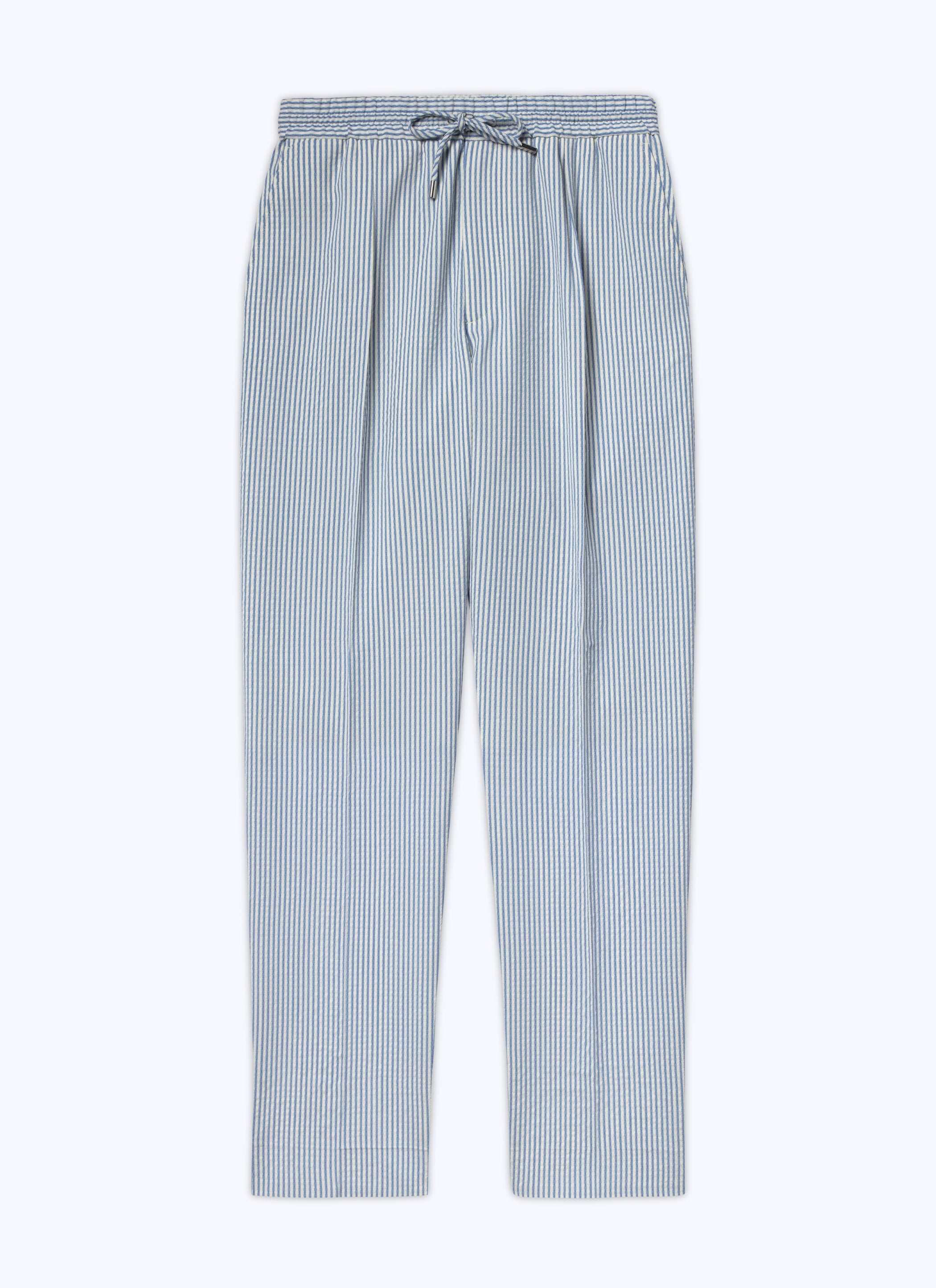 Fursac - Pantalón De Seersucker De Lana Elástica - Zafiro - Hombre