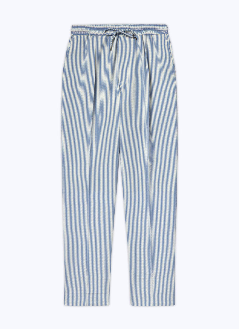 Fursac - Pantalón De Seersucker De Lana Elástica - Zafiro - Hombre