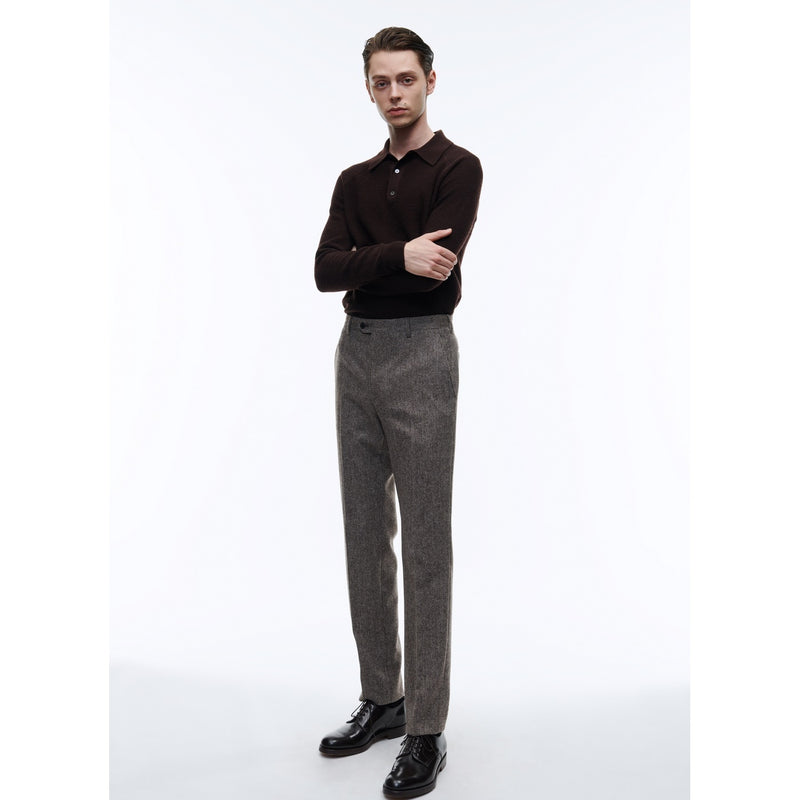 Fursac - Taupe Wool Carded Herringbone Trousers - Taupe