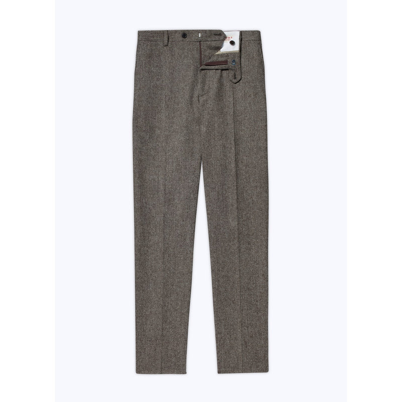 Fursac - Taupe Wool Carded Herringbone Trousers - Taupe