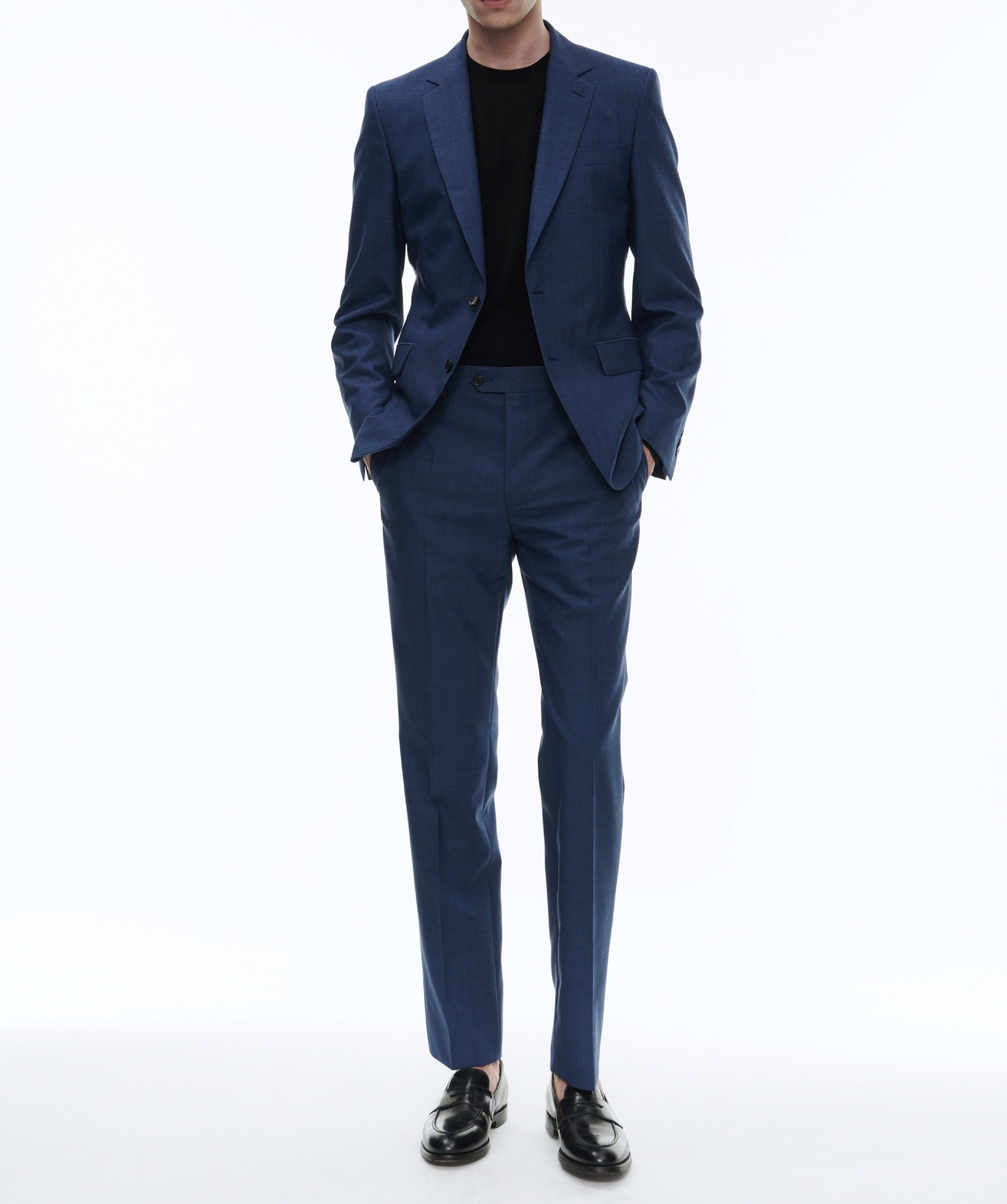 Fursac - Pantalón De Traje De Lana Azul Con Microdiseño - Zafiro - Hombre