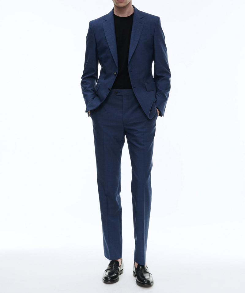 Fursac - Pantalón De Traje De Lana Azul Con Microdiseño - Zafiro - Hombre