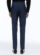 Fursac - Blue Wool Pants with Micro Pattern