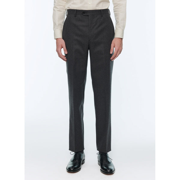 Dark Gray Plain Stretch Flannel Suit Trousers - Steel