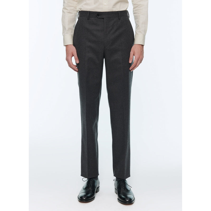 Dark Gray Plain Stretch Flannel Suit Trousers - Steel