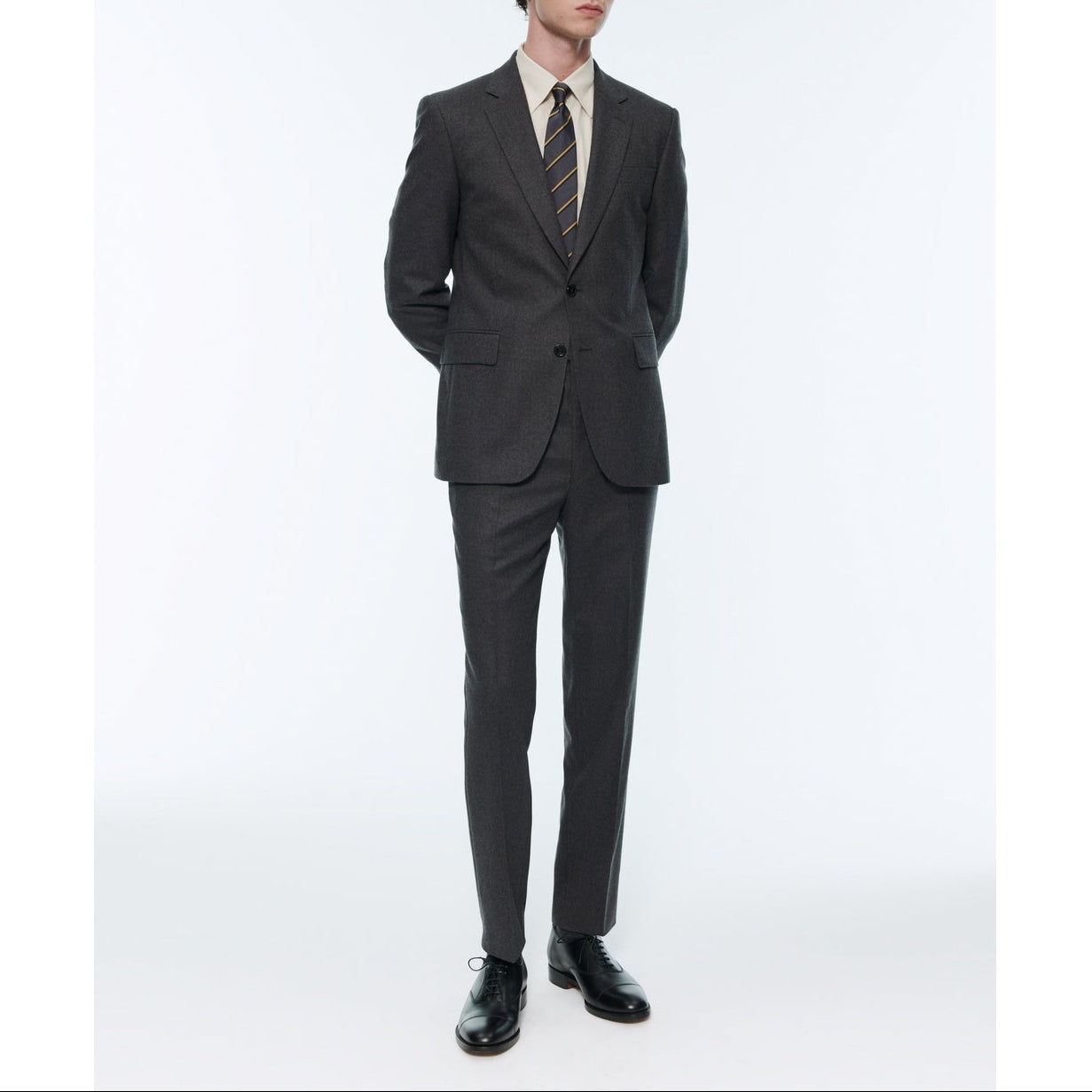 Pantalón de traje de franela elástica liso gris oscuro - Acero