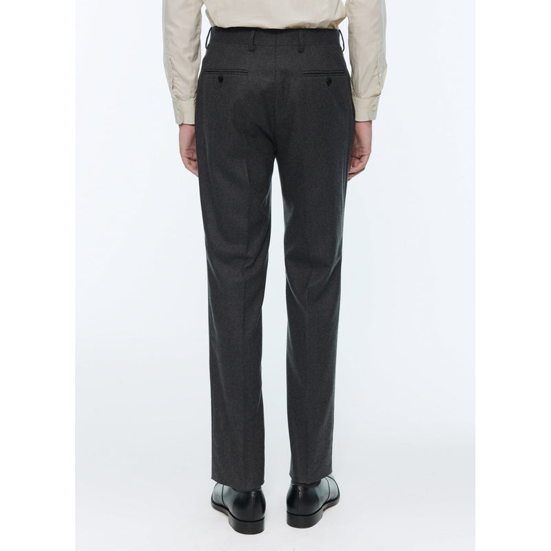 Dark Gray Plain Stretch Flannel Suit Trousers - Steel