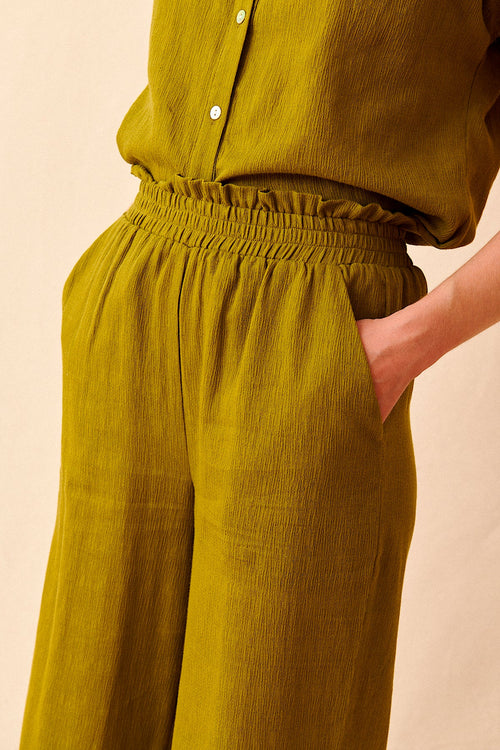 Fluid pants elastic waist olive green madder paris spring summer Woman