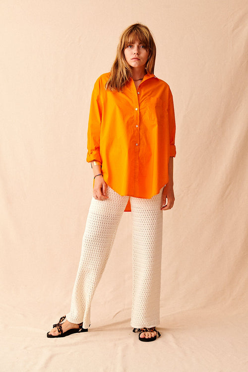 Oversized orange shirt, long sleeves, madder cotton, paris clothing Woman