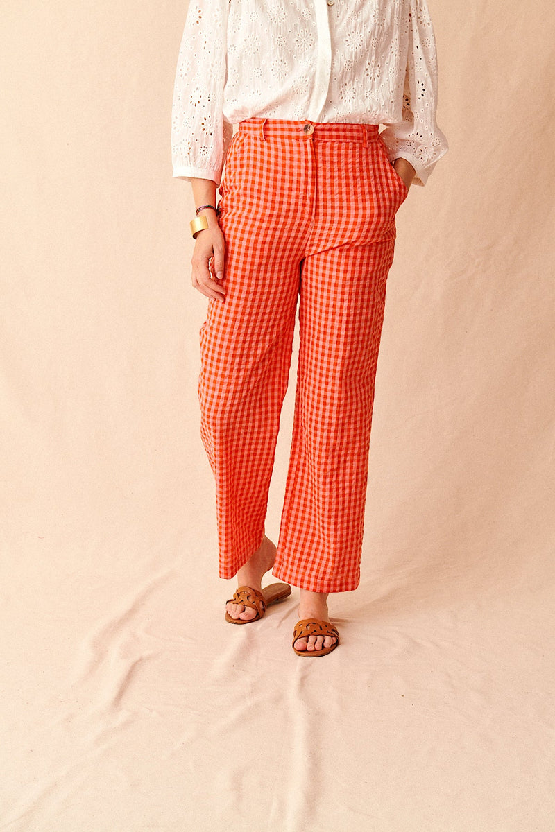 Elegant and chic flared pants with black stripes and blanc madder paris Woman spring-summer