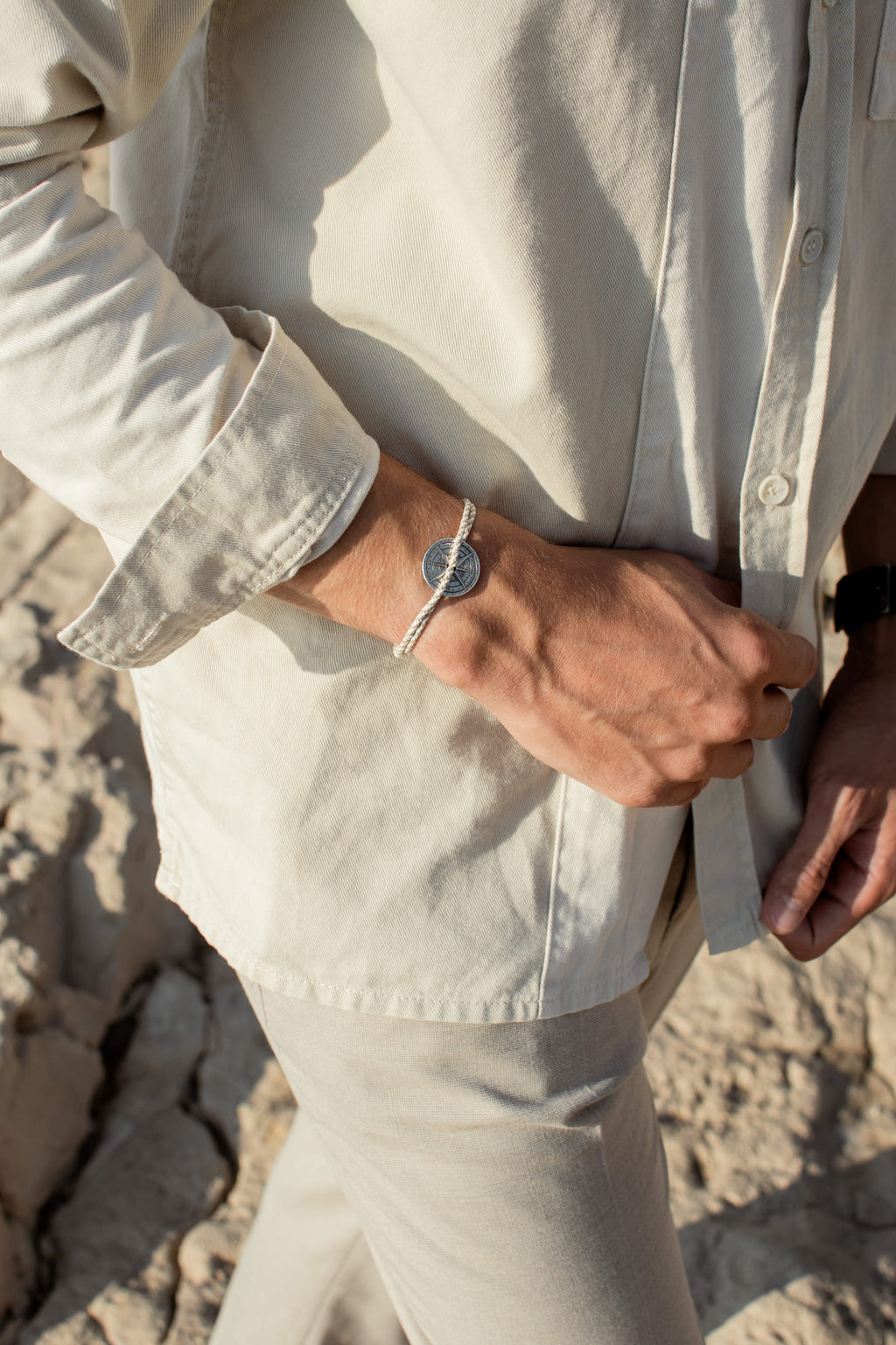 Crystal Bracelet - Beige and White Striped