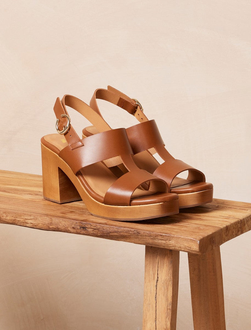 Sandalias Tacón Nina - Coñac - Mujer