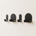 2 Malins + 2 Malins Larges - Lot De 4 Patères Murales - Acier - Noir Mat Fine Texture