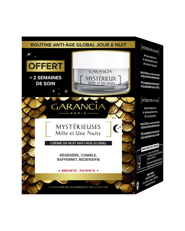 Pack promocional Garancia Day & Night Routine que incluye crema Mystérieuses Mille et Une Nuits y 2 semanas de guardería gratuita