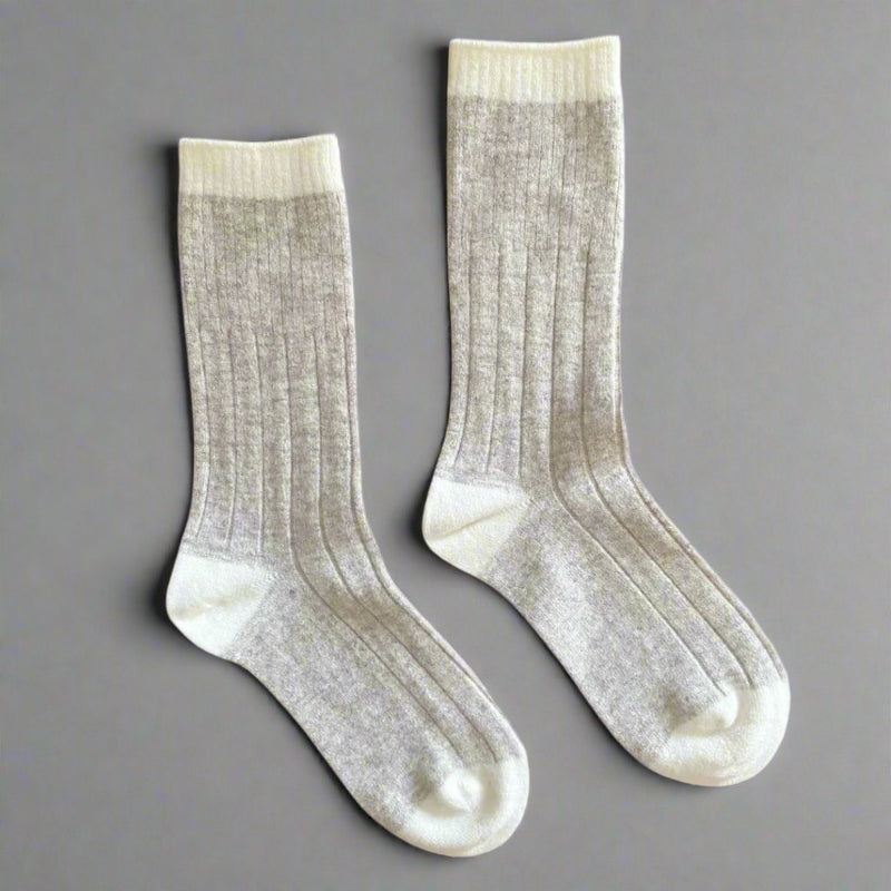 Chaussettes En Laine Mérinos Avec Bandes - Sand