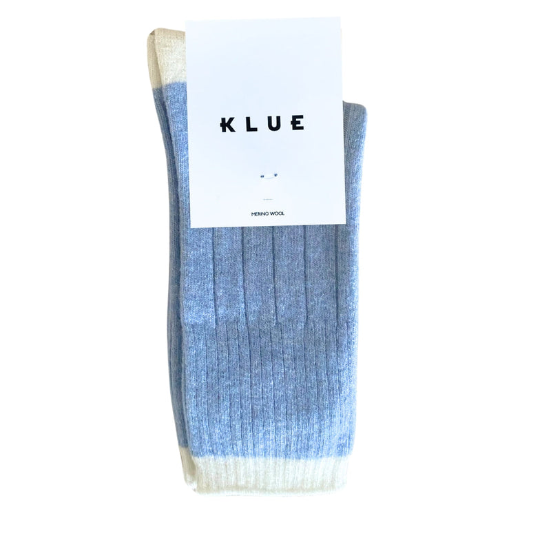Chaussettes En Laine Mérinos Avec Bandes - Bleu